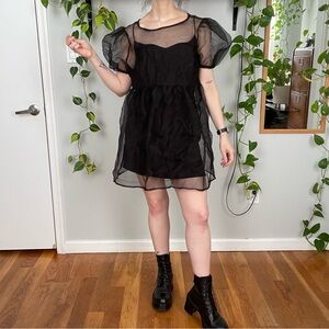 Los Angeles Apparel Black Sheer Mesh Babydoll Dress